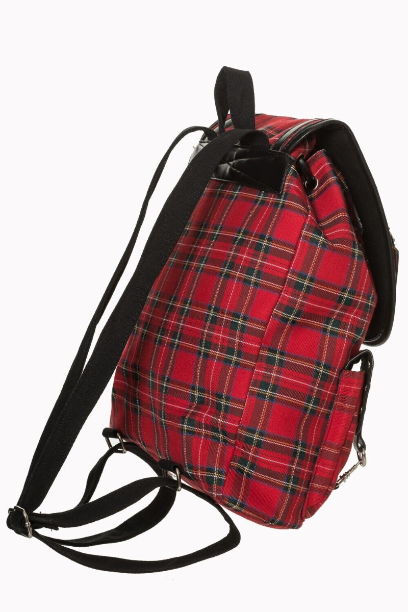Red Tartan Check Studded Yamy Gingham Check Punk Nugoth Bag Backpack