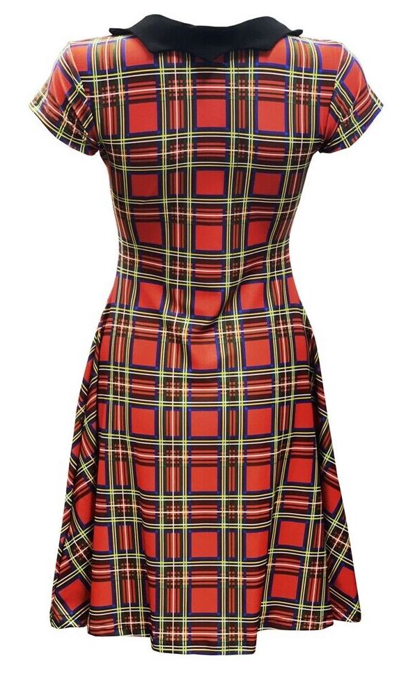 Red Tartan Classic Punk Rockabilly Printed Collar Dress