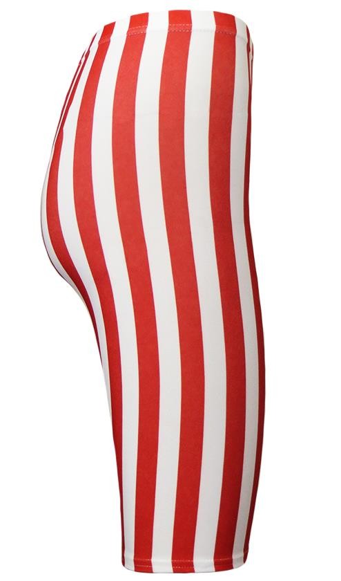 Red & White Vertical Stripes Candy Cane Printed Cycle Shorts 