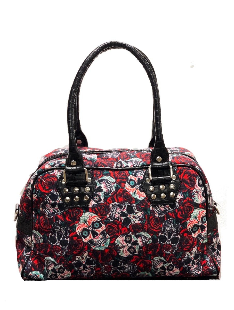 Floral Red Roses Sugar Skull Gothic Shoulder Handbag