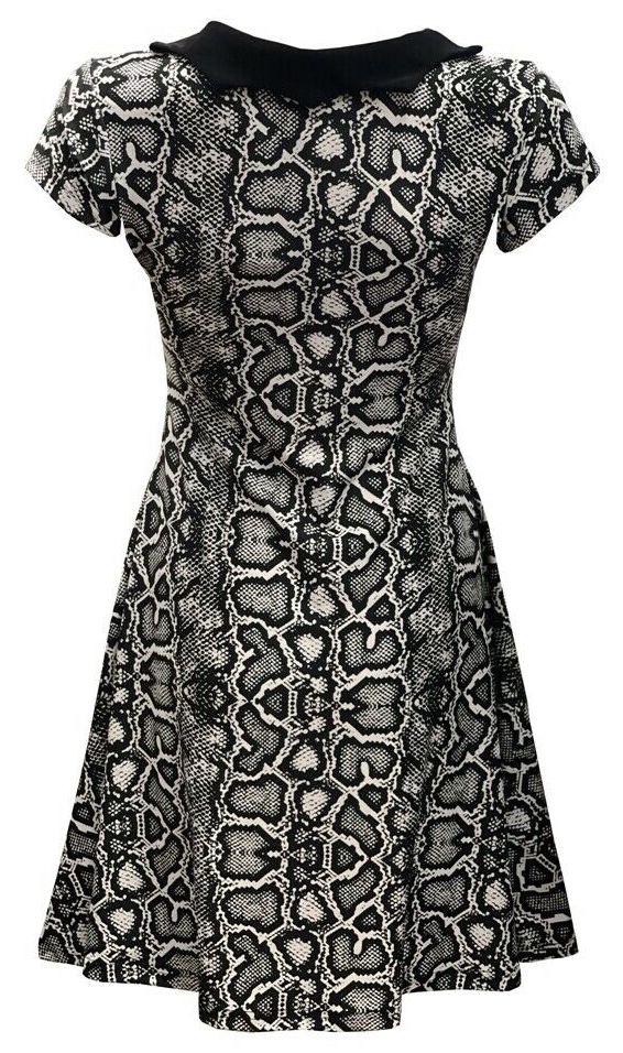 Classic Monochrome Snake Python Skin All Over Printed Collar Dress