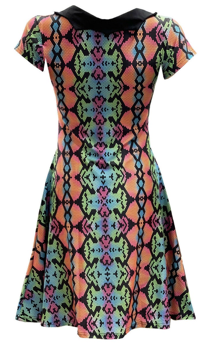 Multi Colour Snake Skin Reptile Printed Collar Dress