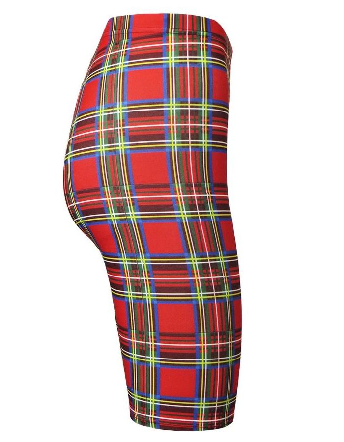Red Tartan Printed Cycle Shorts 