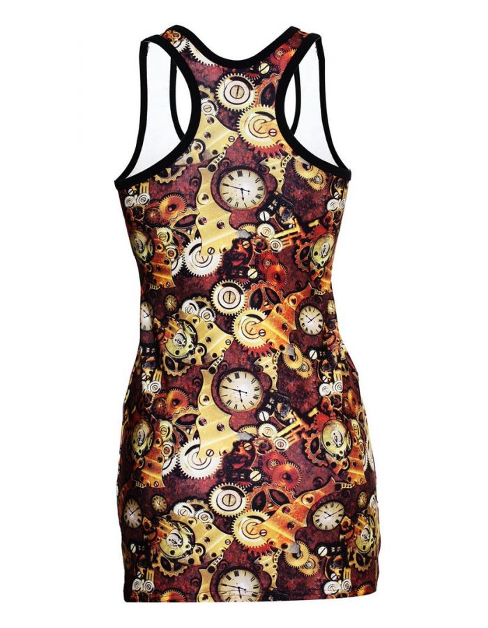 Traditional Steampunk Machine Mechanical Cogs Clocks All Over Print Long Vest Top