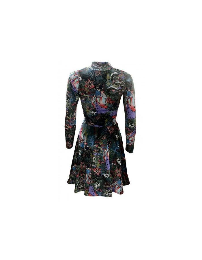 Traditional Japanese Doll Peacock Floral Fairies Dragon Velvet Velour High Neck Dress