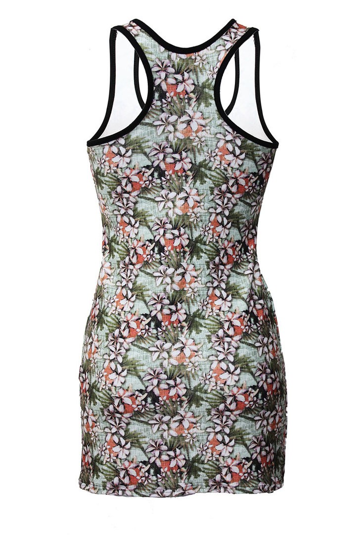 Vintage Tropical Floral Oriental Print Long Vest Top