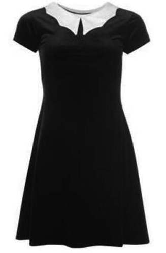 Black Velvet Velour 50's 60's Printed Bats Collar Dress