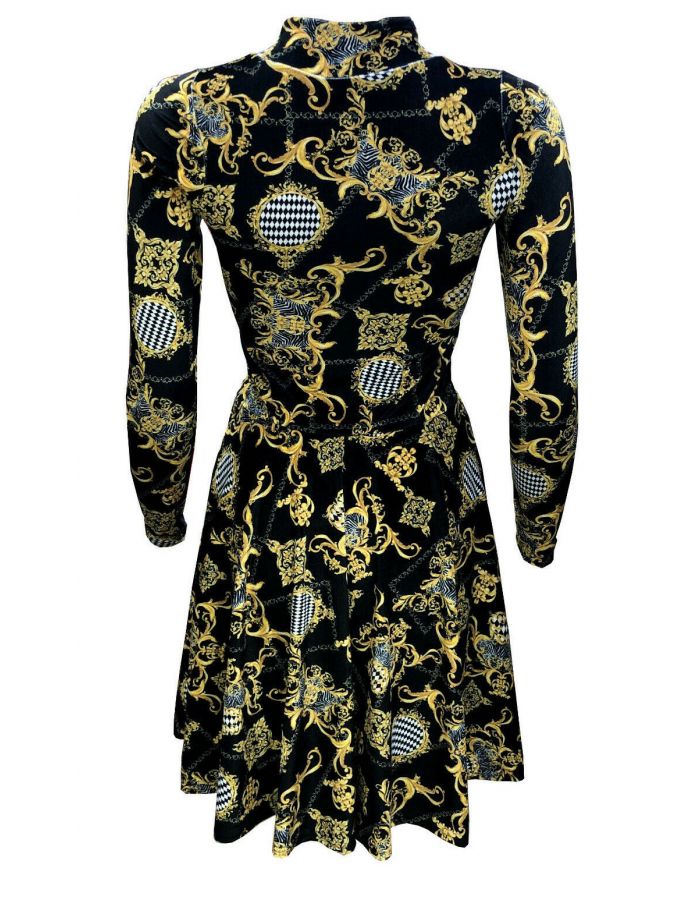 Vintage Gold Baroque Damask Paisley Monochrome Harlequin Velvet Velour High Neck Dress