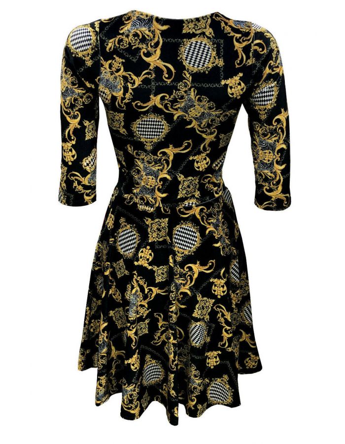 Vintage Gold Baroque Damask Paisley Monochrome Harlequin Velvet Velour Dress