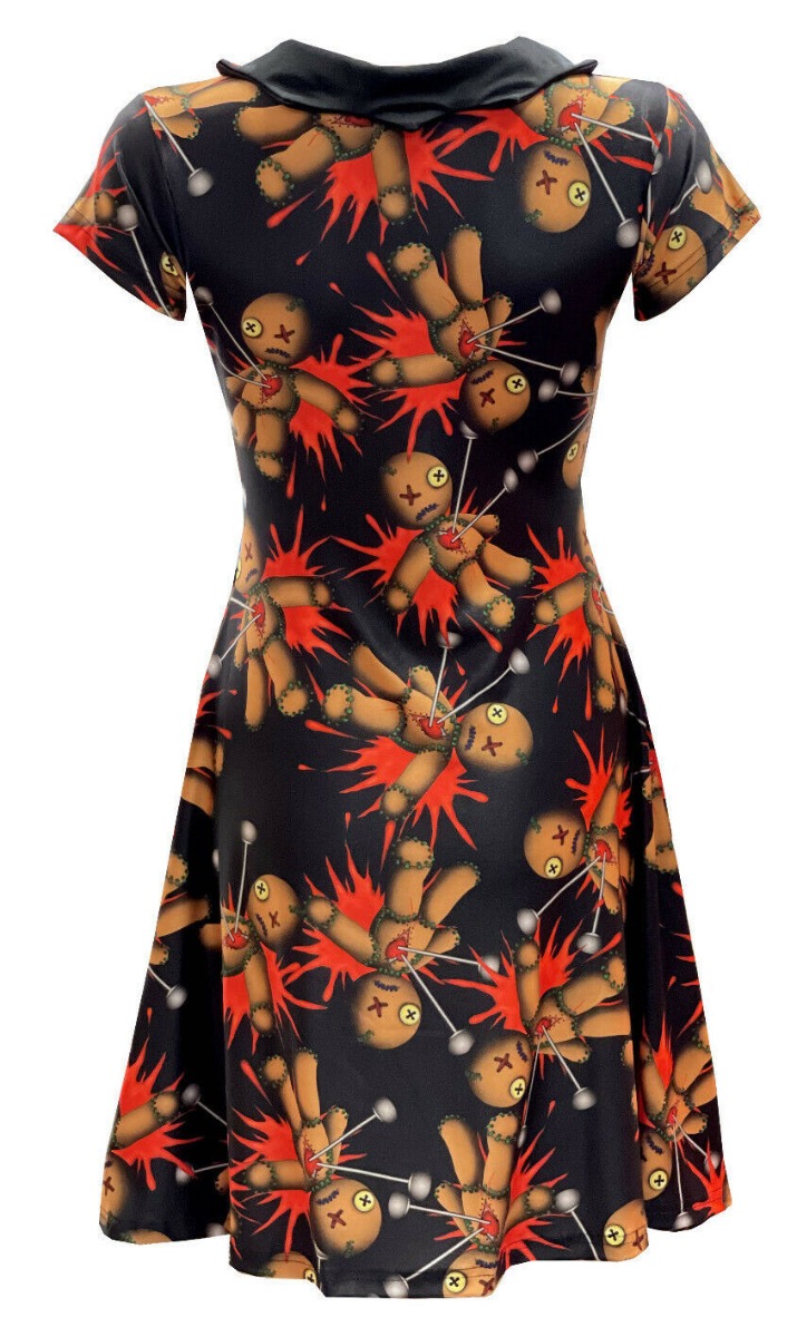 Gothic Voodoo Doll Printed Collar Dress