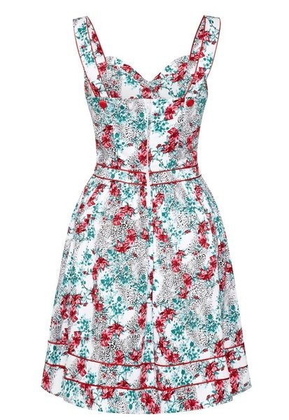 Women's White Unique Floral Print 50s Rockabilly Retro Vintage Flared Dress