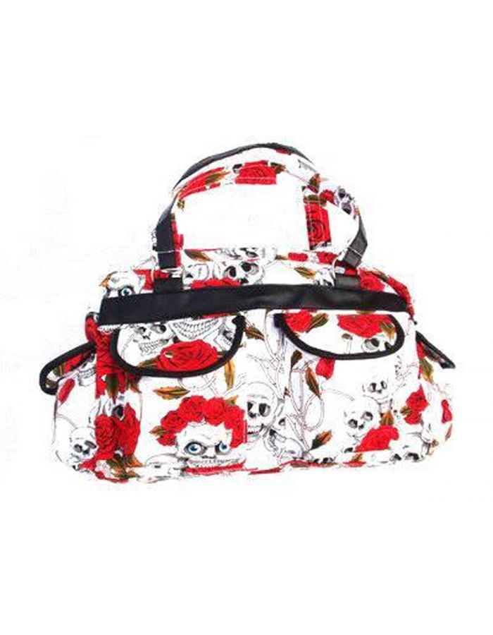 Purple & Black Vertical Stripes Buckled Handcuff Handbag 