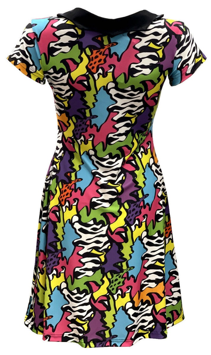 Zig Zag Waves Geometric Abstract Trippy Rockabilly Printed Collar Dress